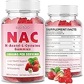BVIVLOO Sugar-Free 1000mg NAC Gummies, N-Acetyl Cysteine Supplement for Antioxidants & Immune Support, 60 Vegan Gummies