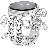 REALSIGN Metal Band Women Compatible with Samsung Galaxy Watch 8 40mm/44mm,Galaxy Watch 8 Classic 46mm,Stylish Cuban Chain Wristband with Cute Charms Pendants Bracelet