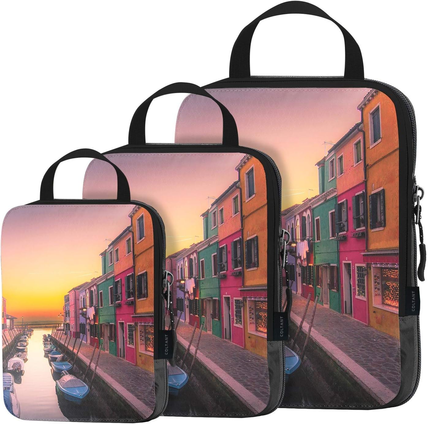 3 Set Compression Packing Cubes Travel Luggage-Organizer Set Packs More in Less Space (Venice)