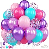 Pink Purple Teal Balloons, 52 PCS Confetti Balloon for Girls Birthday Party | Chrome Purple Hot Pink Maca Pink Teal Latex Balloons, Confetti Balloons, Baby Shower Girls Birthday Party Decoration
