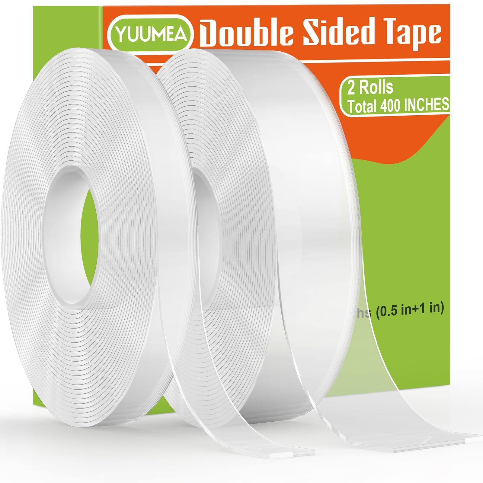 Photo 1 of YUUMEA Double Sided Tape, Nano Mounting Tape Heavy Duty (2 Sizes, Total 400 INCHES), Clear Two Sided Wall Tape, Removable Picture Hanging Adhesive Tape Strips, Poster Carpet Tape for Home Office Car
