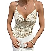 MakeMeChic Women's Sequin Halter Top Deep V Neck Open Back Sparkly Summer Camisole Top