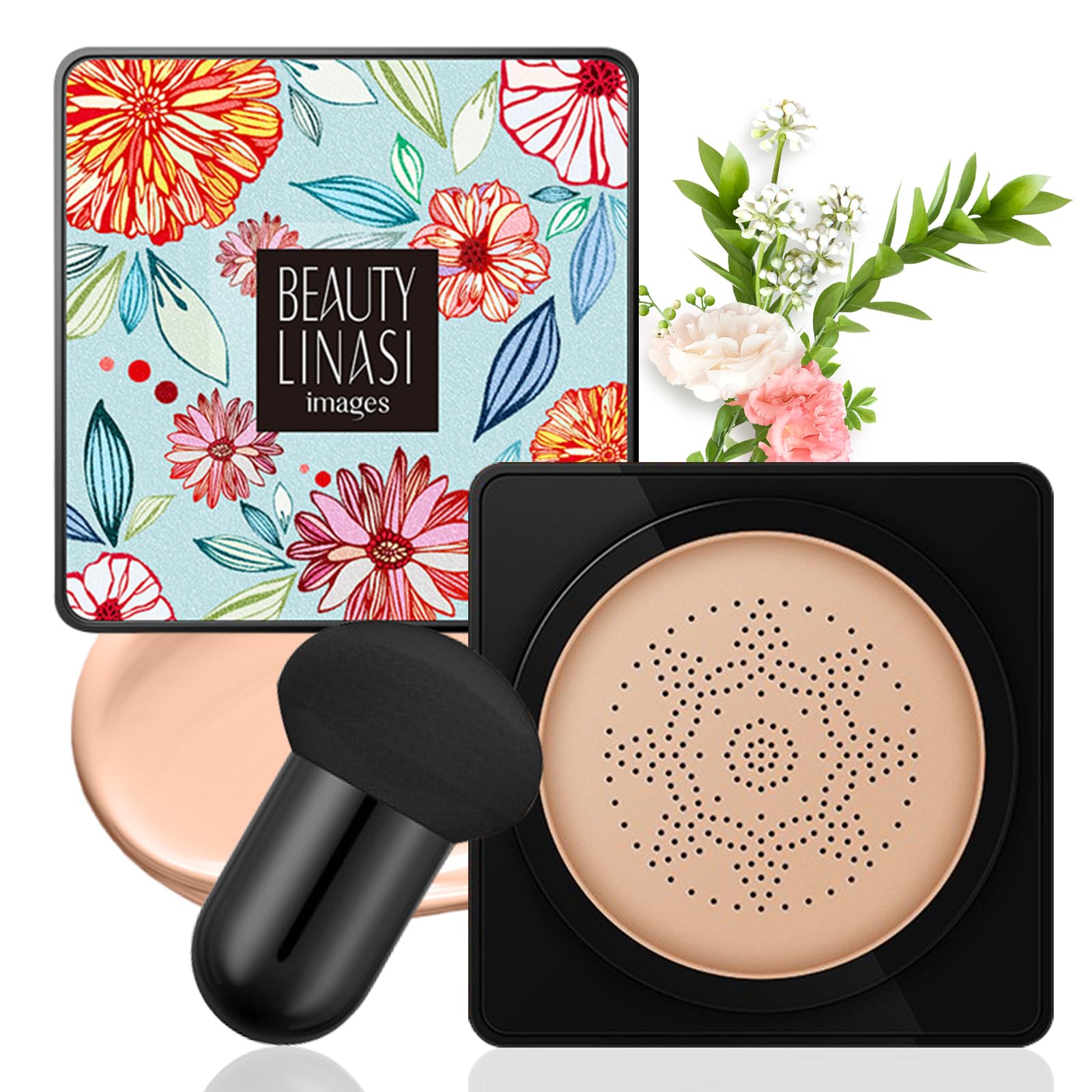 CC Cream with Mushroom Air Head Pillow, BB Cream, Melted Cream, Mushroom Head Air Cushion CC Cream, Full Coverage Foundation Long Lasting Moisturizing, Even Skin Tint (Natural)