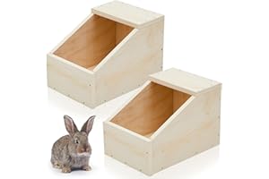 Maxcheck 2 Pack Wood Rabbit Nesting Box, 16x11x11 Inch Wooden Hutch Hideout for Breeding, Natural Burrow Den Alternative for Rabbits & Small Animals
