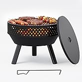 Wakeyard 21.5 Inch Outdoor Fire Pit with Grill Grate, Multifunctional Portable Wood Burning Fire Pit with Waterproof Bag and 