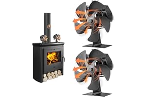 FLANAGAN 2 PCS Fireplace Fans, 5 Blades Stove Fan,7in Log Burner Fan Heat Powered Fireplace Fan for Wood Burning Stove/Log Burner/Fireplace(Include Magnetic Thermometer) (2 PCS -5 Blades)