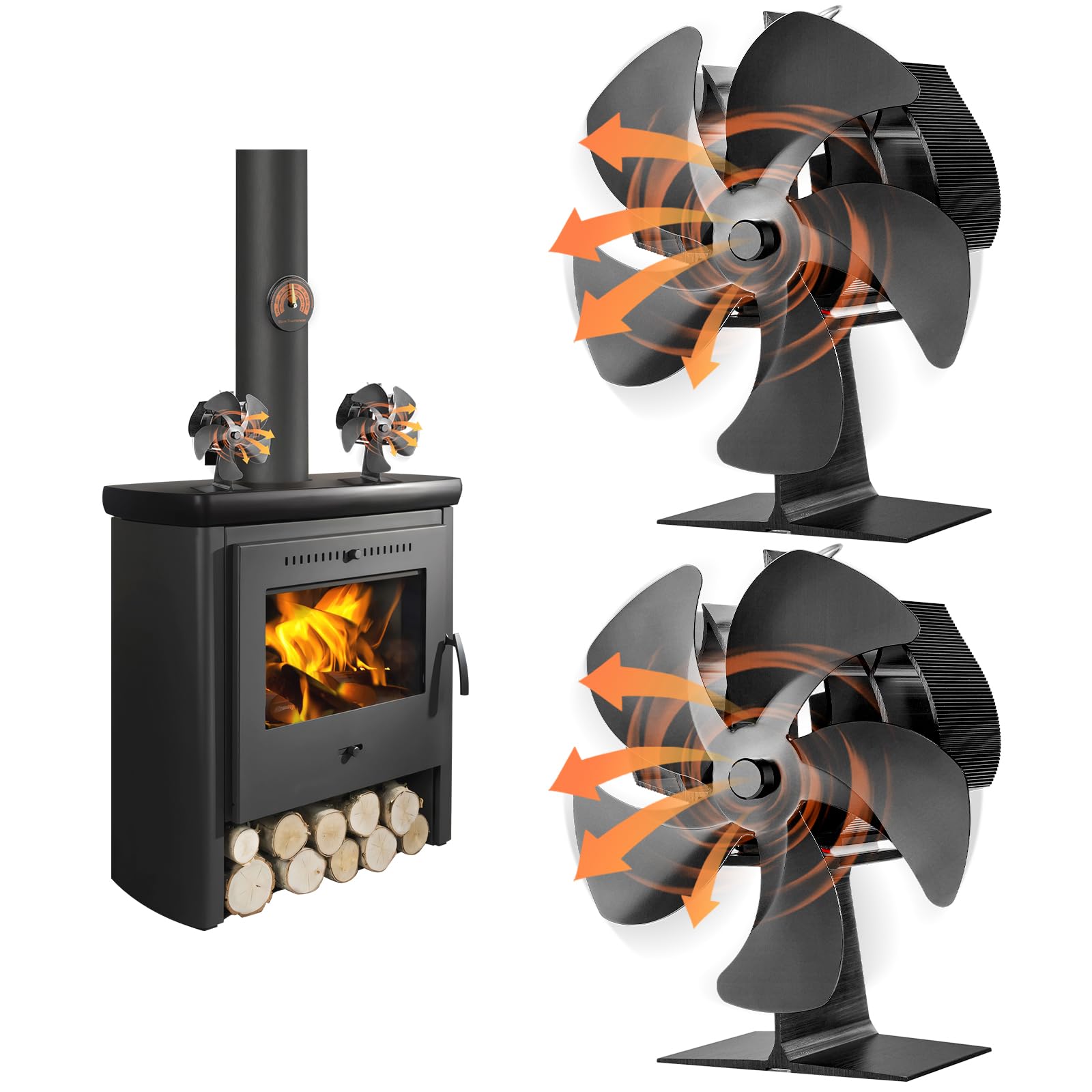 Photo 1 of 2 PCS Fireplace Fans, 5 Blades Stove Fan,7in Log Burner Fan Heat Powered Fireplace Fan for Wood Burning Stove/Log Burner/Fireplace(Include Magnetic Thermometer) (2 PCS -5 Blades)