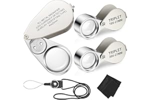 FRIENDA 3 Pieces Illuminated Jewelry Loop Magnifier 10X 30X 40X Magnifier Loupe Jewelers Eye Loupe with Adjustable Lanyard and Wiping Cloth LED/UV Pocket Magnifying Glass for Close Work Rock Collecting