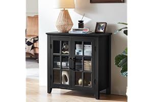 Joaxswe Large Sideboard Buffet Cabinet with Storage, 32" Farmhouse Kitchen Coffee Wine Bar Cabinet with 2 Glass Doors, Wood M