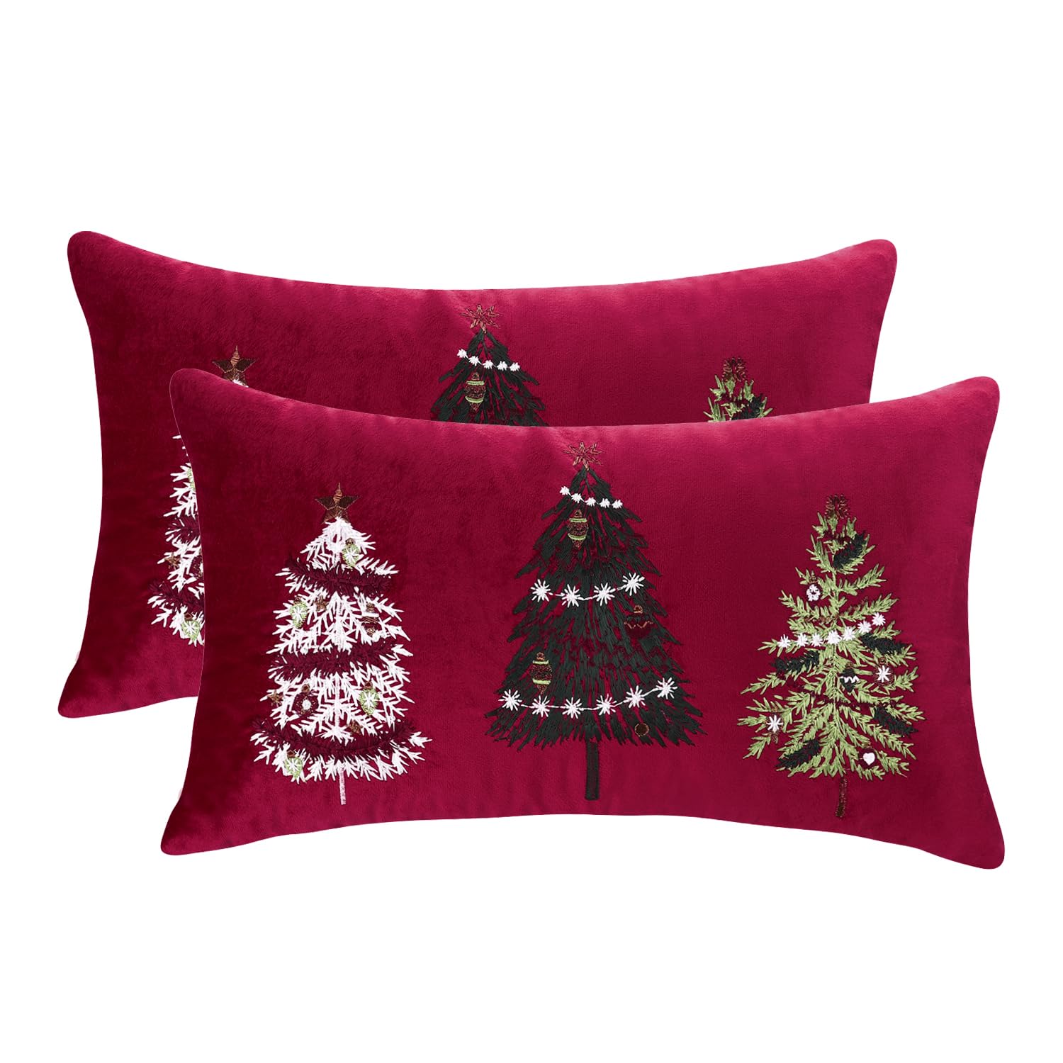 Tosleo Christmas Throw Pillow Cover 12 x 20 inch Set of 2 Red Christmas Tree Velvet Pillow cases Party Decorations Pillowcase Winter Holiday Cushion Case