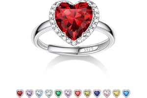 BESTYLE 925 Sterling Silver Birthstone Rings for Women Girls with Clear 2ct Heart/Round/Teardrop/Square Crystal, Solitaire Diamond Halo Open Bands Cubic Zirconia Rings Adjustable Size#6-#12