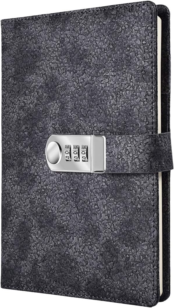 Lock Diary Leather Locking Journal Writing Notebook Planner Organizer A5 Password Journal Locking Personal Diary (Gray)