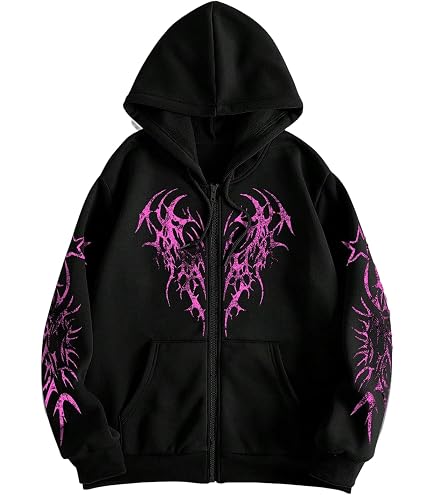 Tyadorw Gothic Spider Graphic Hoodies Y2K Goth Oversized Zip Up