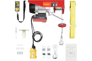 KREIAOER 440 lbs Lift Electric Hoist with 39.4 ft Zinc-Plated Steel Wire, 110V Electric Winch, 510W Pure Copper Motor, and Wireless Remote Control for Garage, Factory, Warehouse, and Construction (440 LBS)