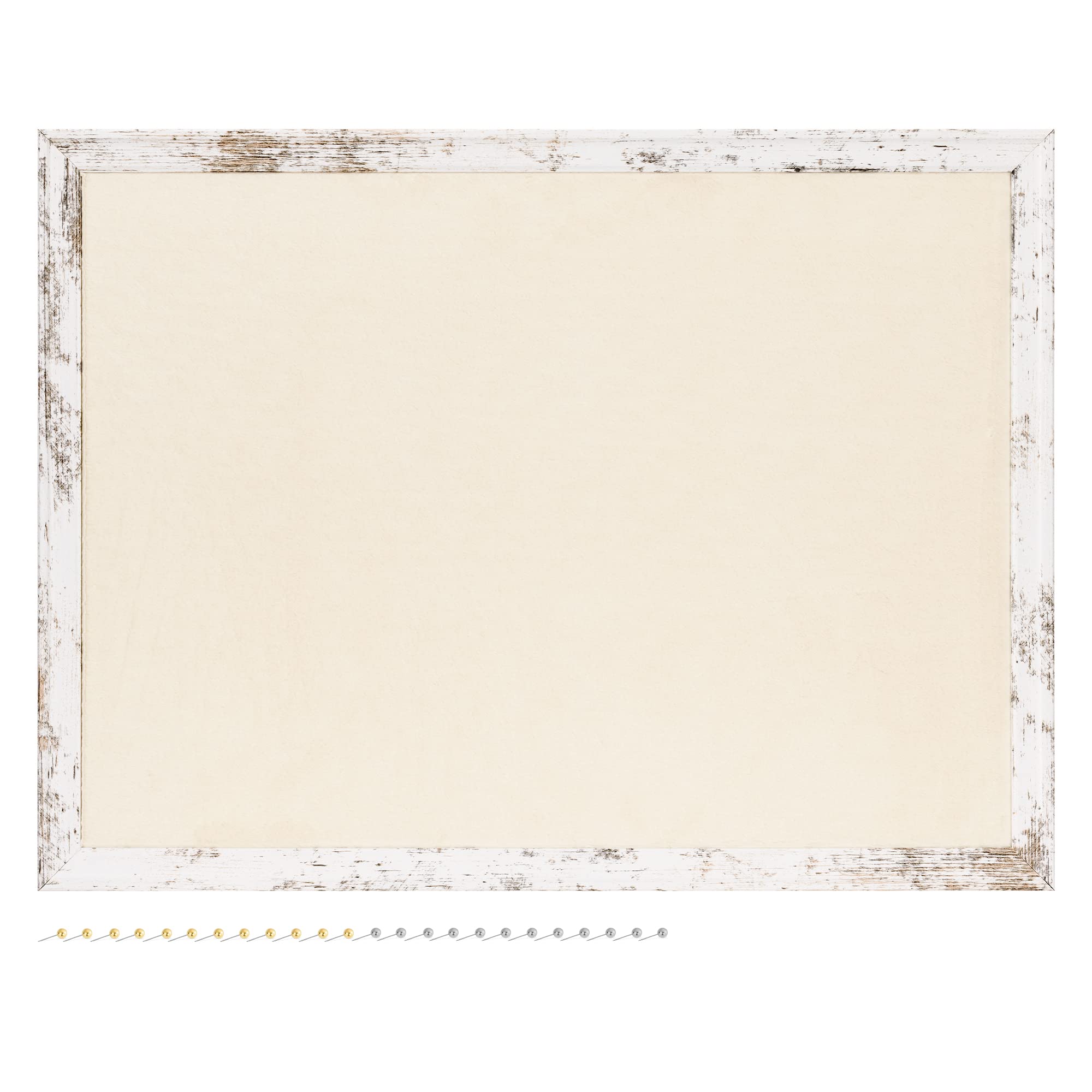 Navaris Framed Fabric Bulletin Board - 60 x 45cm - Memo Notice Board for Wall - Plush Jewellery Organiser Pinboard - Beige Fabric & Rustic White Frame