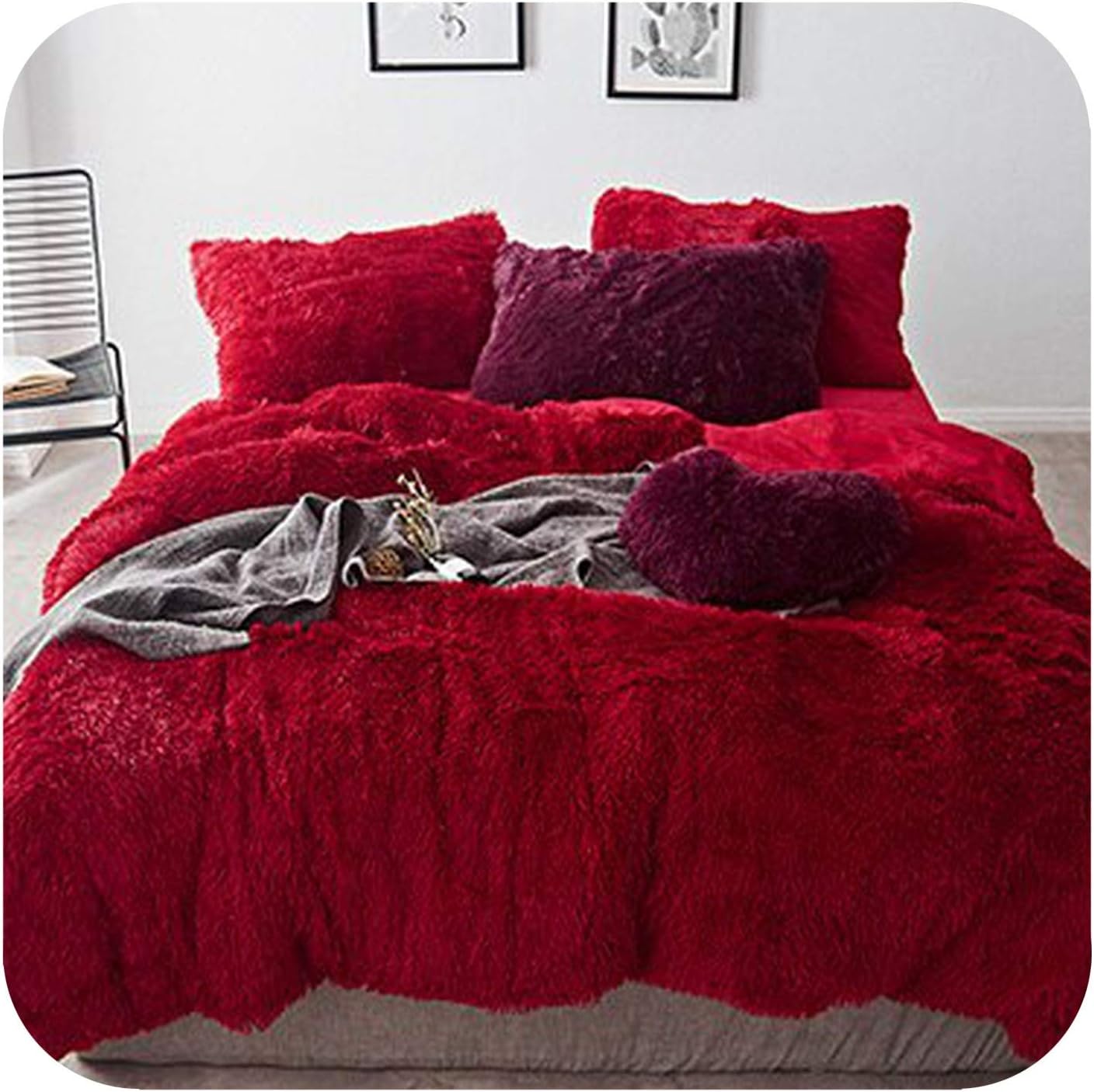 HelloHia-quilt-sets Pink White Fleece Fabric Winter Thick Pure Color Bedding Set Mink Velvet Duvet Cover Bed Sheet Bed Linen Pillowcases 4pcs,color6,Queen 4pcs