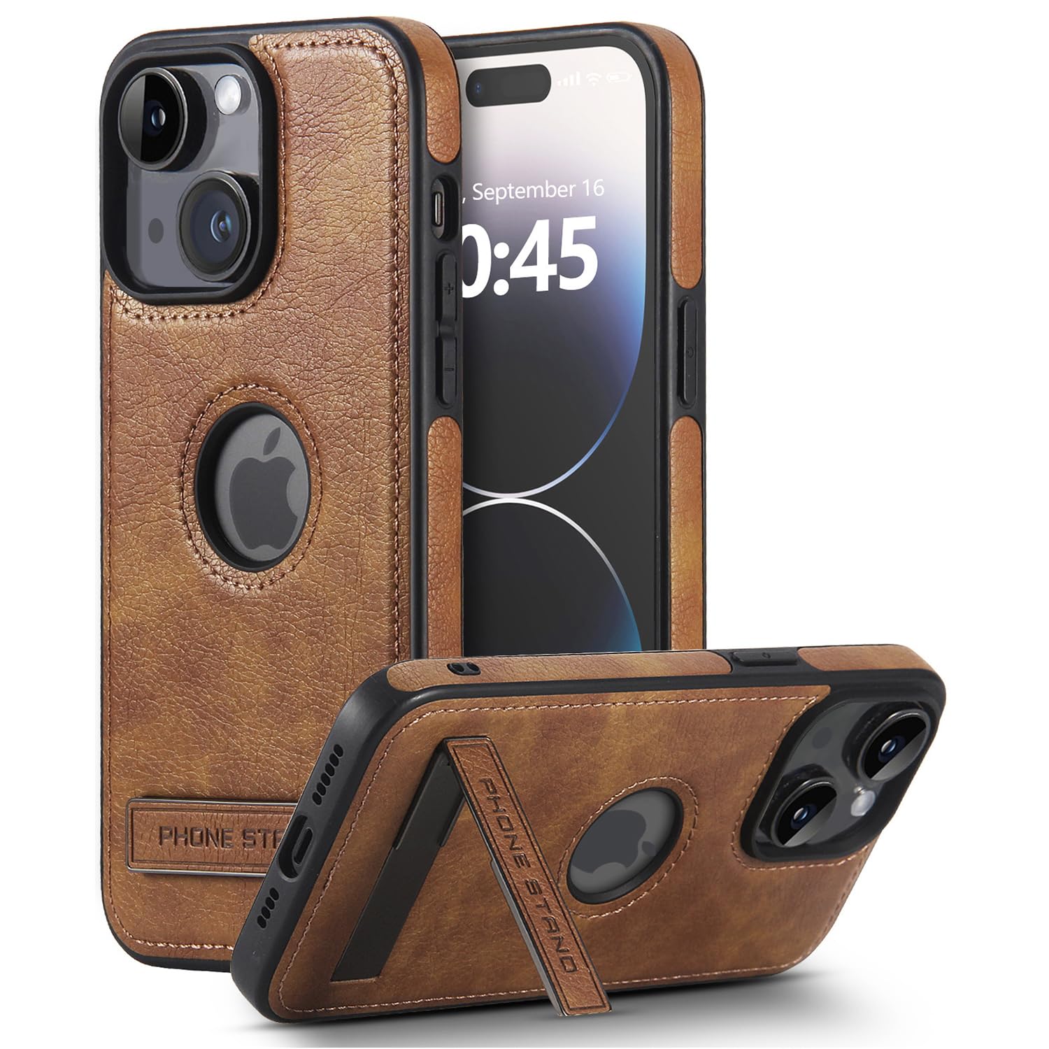 KSELF Leather Case for iPhone 15 Case, Thin Flexible Soft Grip Luxury Cover, Protective Slim with Kickstand Shockproof Phone Cases Compatible with iPhone 15 6.1'', Brown