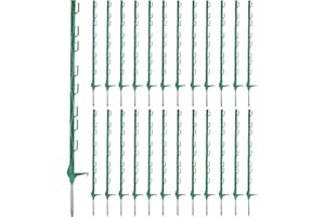 Zoiut 25 Pack Electric Fence Posts,48 Inch/4FT Step-in Plastic Posts for Farm and Garden,Temporary Sturdy Fencing System for Electric Fencing and Yard Protection, Green