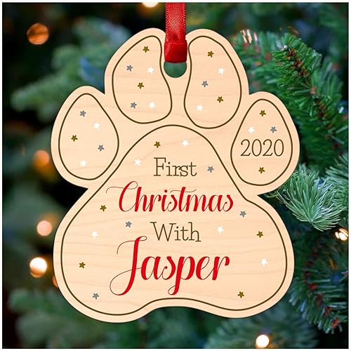 Personalised Puppy Dog Paw Print First 1st Christmas Tree Decoration Printed Dog Paw Print Wood Christmas Tree Ornament Perfect Christmas Gifts For Dog Puppy Pug Labrador Terrier Retriever Bulldog Amazon Co Uk