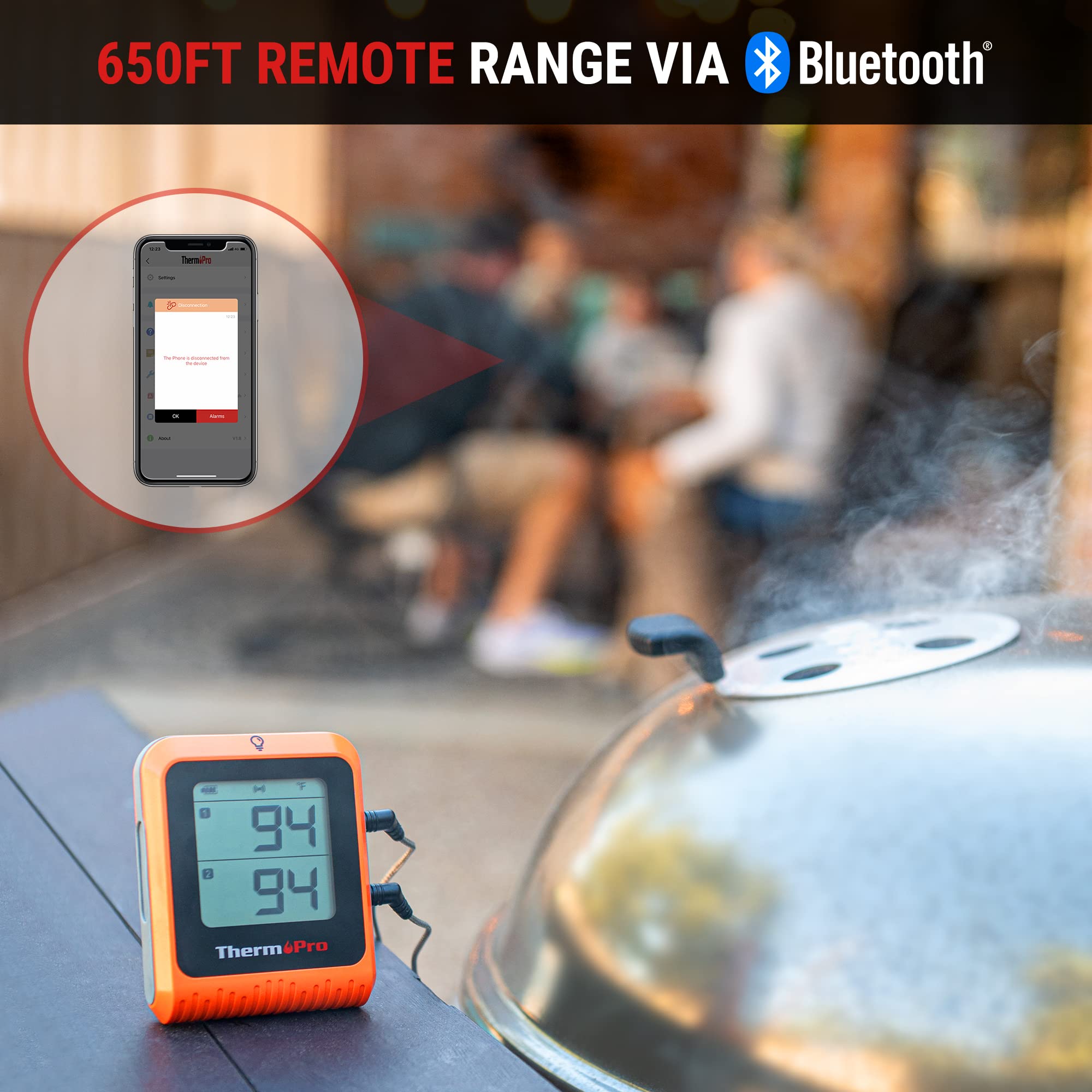 ThermoPro Wireless Meat Thermometer of 650FT for Smoker Oven, Bluetooth