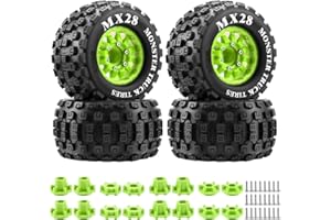 GLOBACT MX28 F/R 2.8" MT Tires with 12mm/14mm Hex Adapter for ARRMA Big Rock Granite VORTEKS 3S TRAXXAS Stampede Rustler 1/10 RC Truck Car 4PCS (Green)