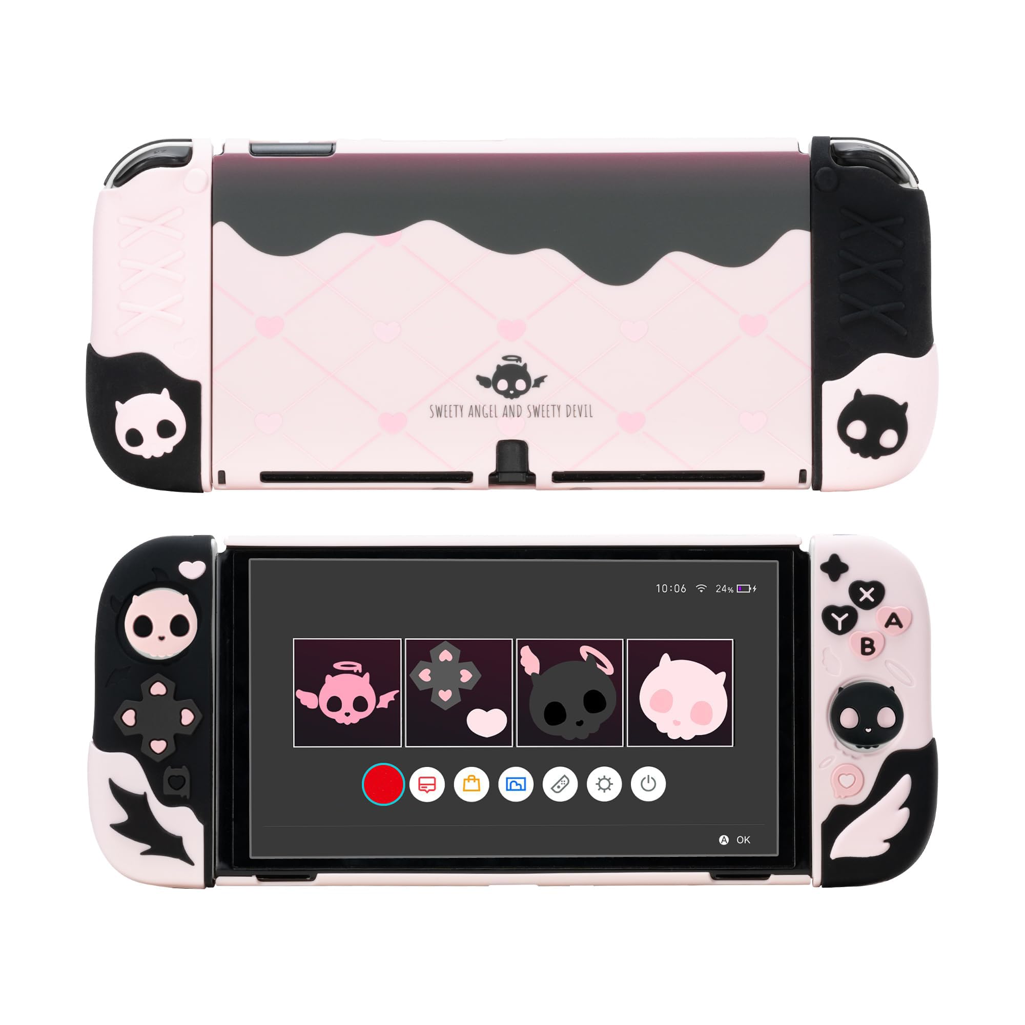 Photo 1 of GeekShare Protective Case for Switch OLED Model,Anti-Scratch Slim Cover Case Compatible with Switch OLED Separable Soft Silicone Shell with 2 Thumb Grip Caps- Sweetheart Skull