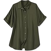 Women’s Soft Casual Short Sleeve Snap Front Blouse Shirt