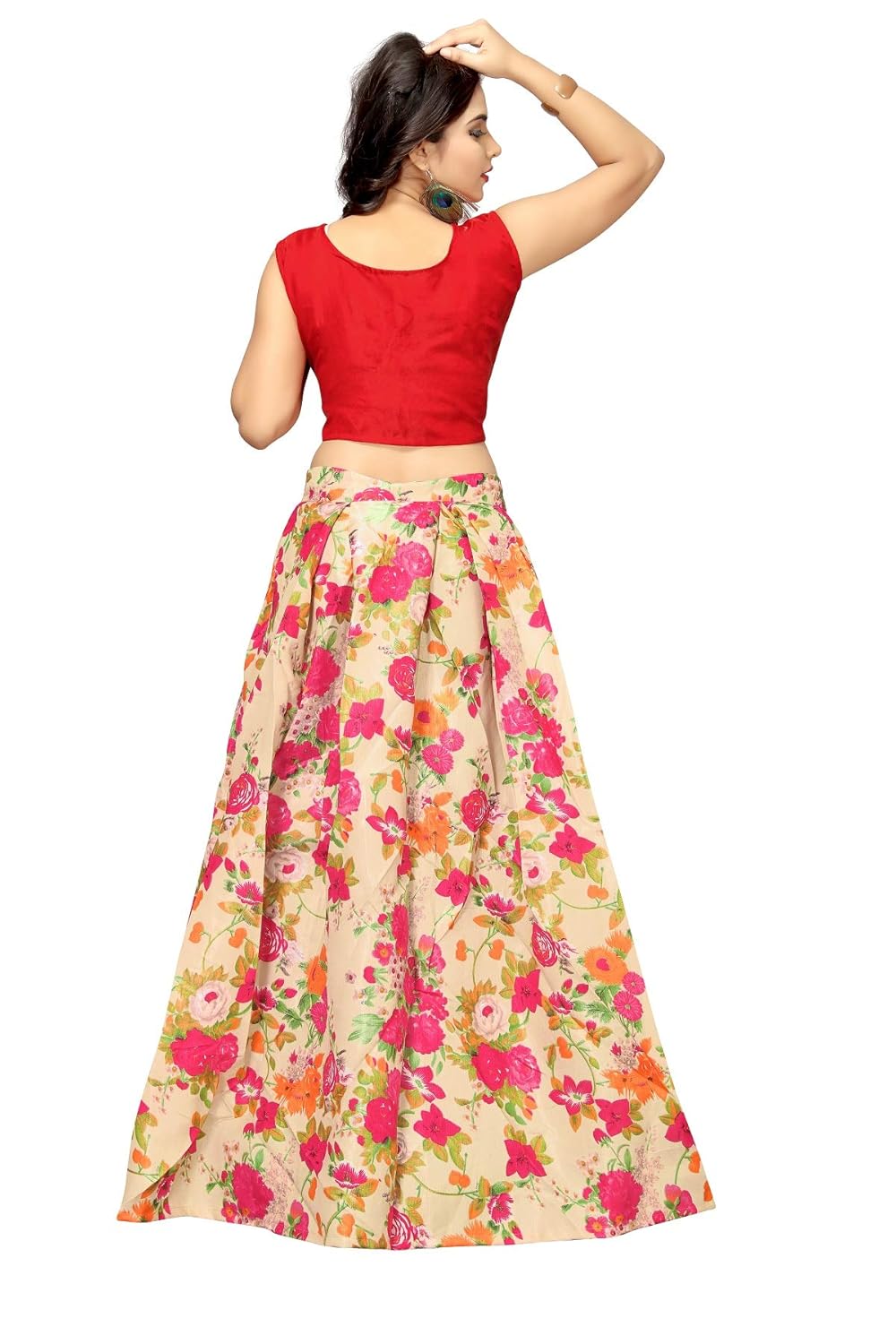 shringaar fashion women's bangalori satin silk semi-stitched lehenga choli (red)