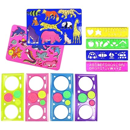 Com Four Righello E Set Di Stencil 10 Pezzi Colorato Con