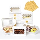 100 Pcs White Bakery Boxes with Window, 7x4.5x2 inches Cookie Boxes with Stickers Macaroon Boxes Small Treat Boxes Mini Cake 