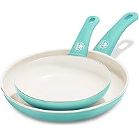 GreenLife Soft Grip Healthy Ceramic Nonstick, Frying Pan Set, 7" and 10", Turquoise