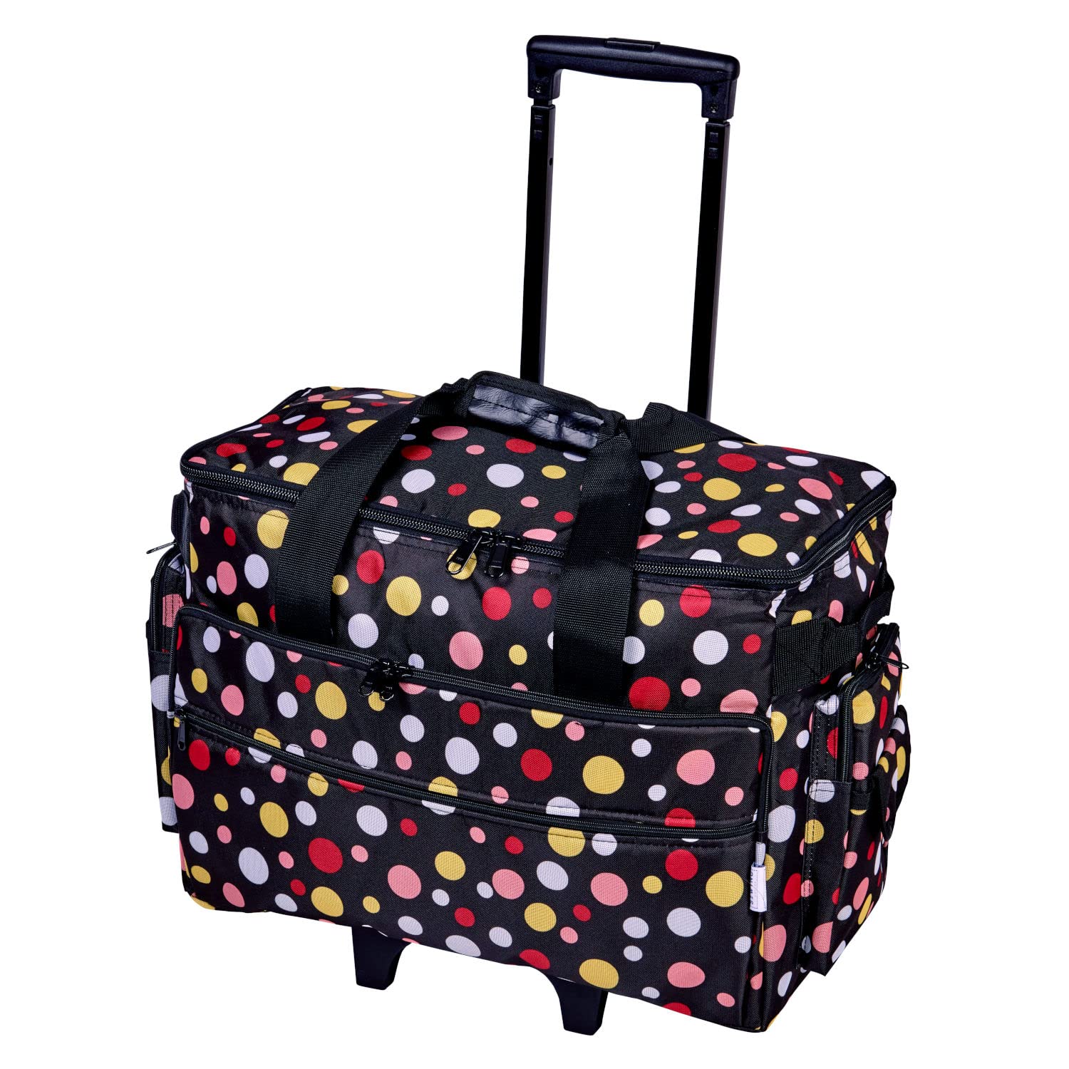 Large Sewing Machine Trolley Bag on Wheels in a Durable Black Fabric with Multicolour Spots, 51 x 38 x 28cm, Birch 006106/BM