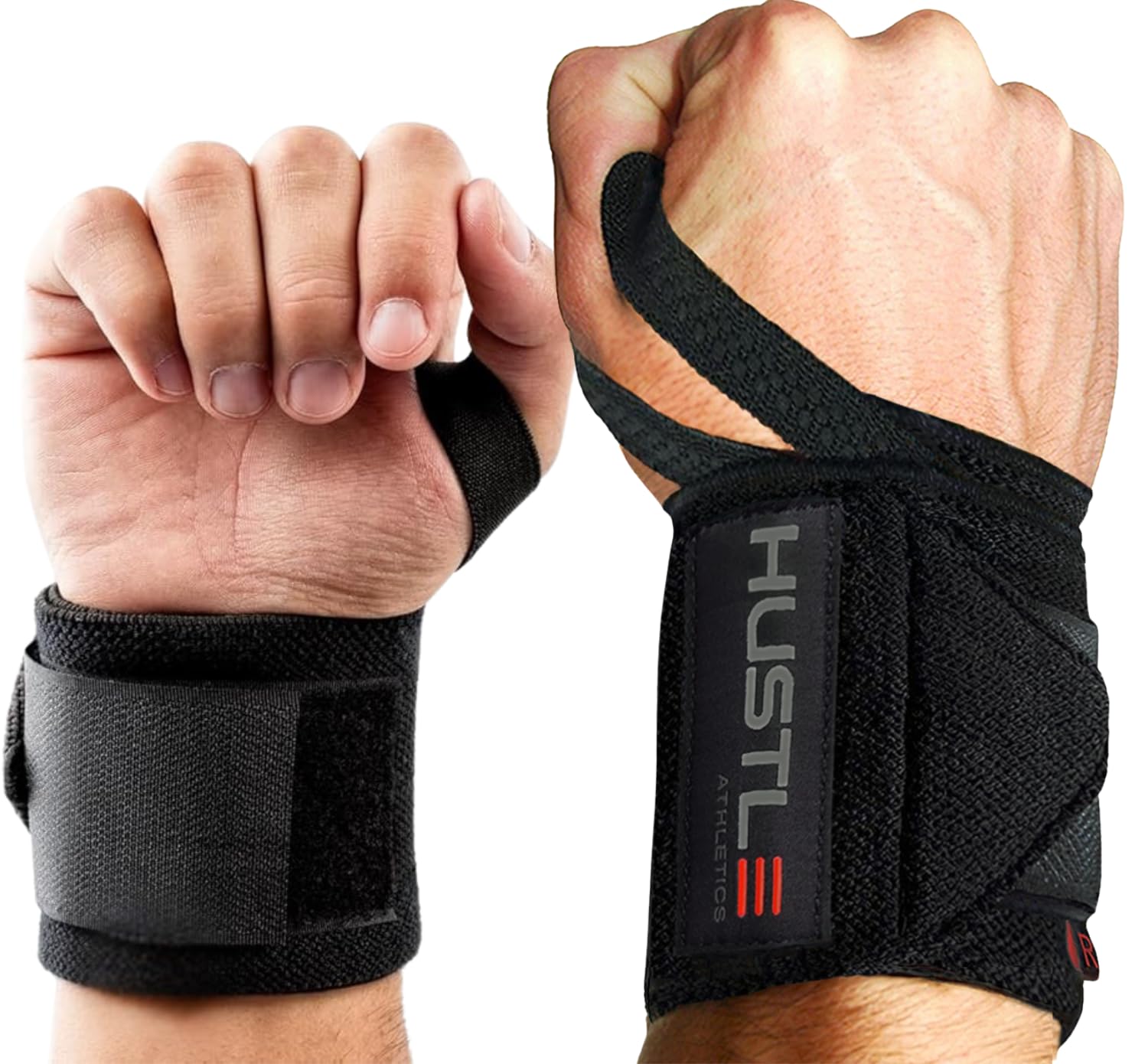 Photo 1 of Hustle Athletics Wrist Wraps for Weightlifting, USPA-Approved Wrist Support Weight Lifting Wraps, Premium Hook-and-Loop, 12 in or 18 in Heavy-Duty Cotton-Elastic Support for Powerlifting & Bench Press