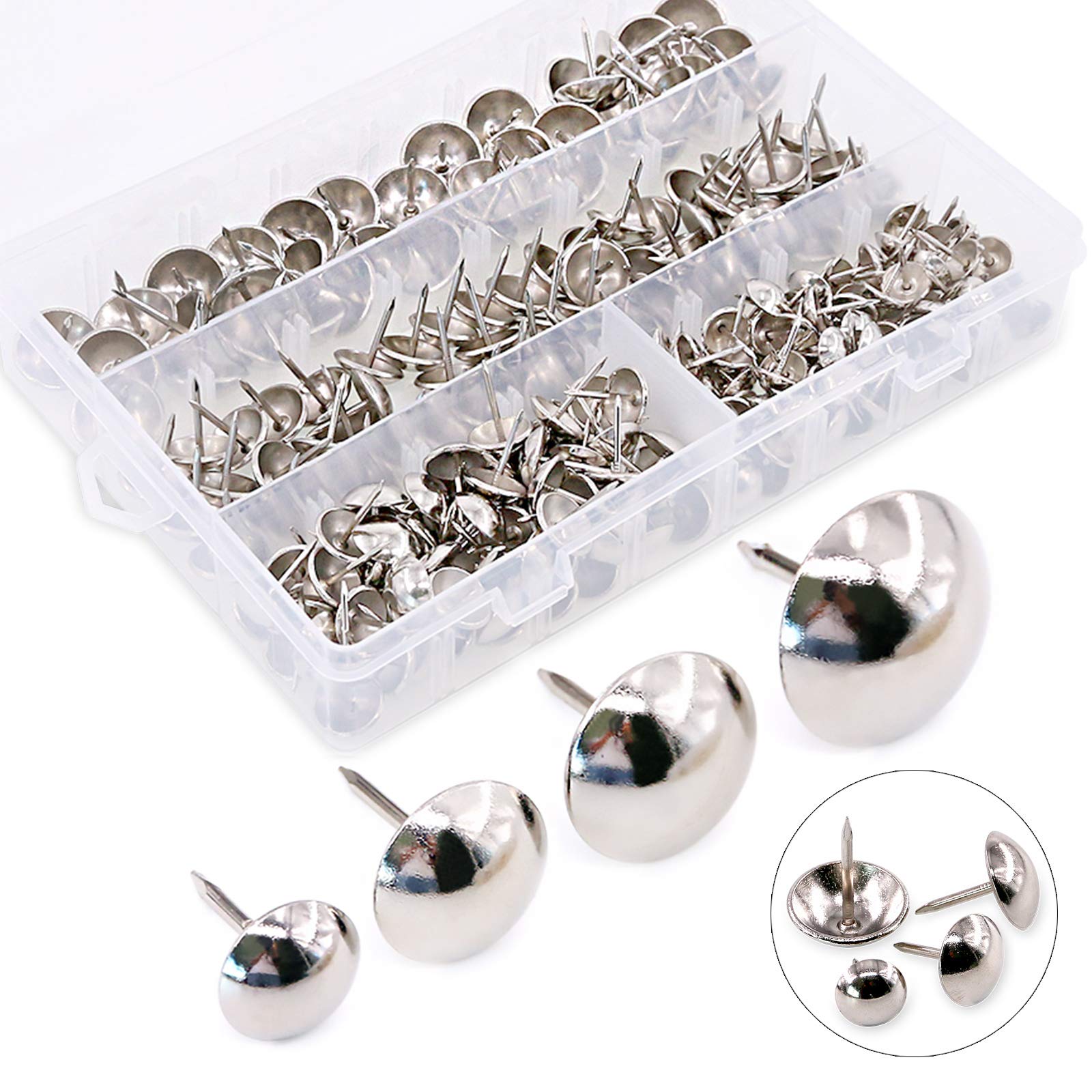 Hilitchi 280-Pieces [4-Size] Tacks Bronze Nail Pins Upholstery Nail Tacks Furniture Thumb Tack Pins Assortment Kit - Size Include: 7/16'' 9/16'' 5/8'' 3/4'' (Silver)