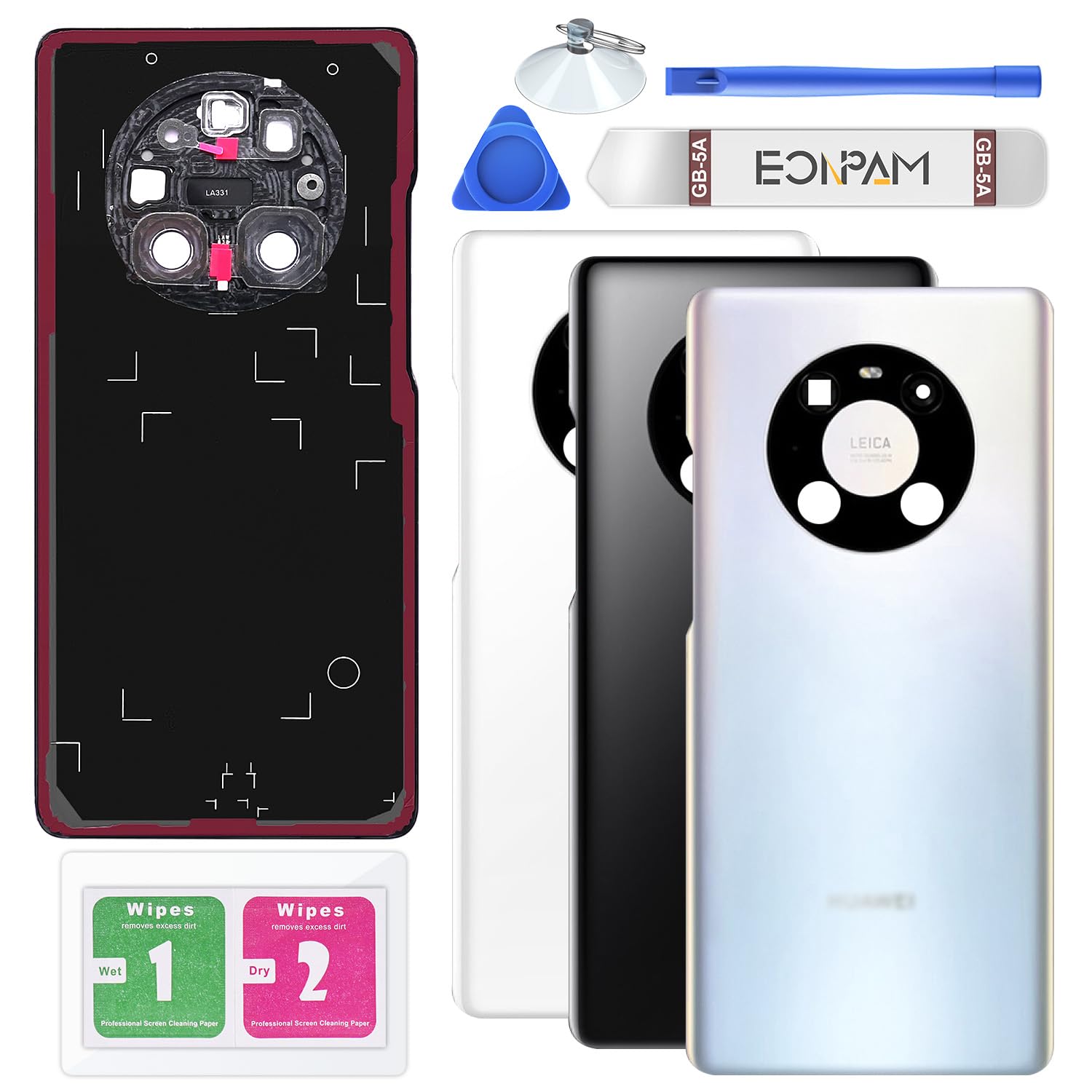 Eonpam Back Cover Glass for Huawei Mate 40 Pro Rear Glass Replacement with Camera Lens + Repair Kit Genuine Rear Housing (Silver)