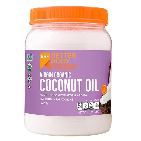 BETTERBODY FOODS ORGANIC UNREFINED COCONUT OIL – HAIR & SKIN MOISTURIZER, BAKING & COOKING OIL – LIGHT AROMA AND FLAVOR – BUTTER ALTERNATIVE – 56 FL OZ