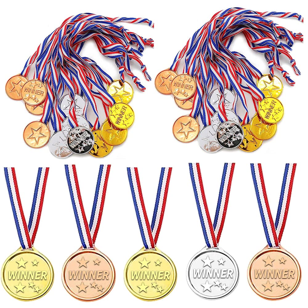 SECALIFE 60 Pieces Winner Medals, Gold Silver and Bronze Medals for Children Winners Plastic Medals Awards for School Sport Day or Mini Olympics Event Party Decorations