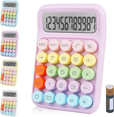 Bimormat Colorful 12 Digit Calculator Purple Candy Keyboard Style Large Display