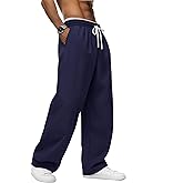 August Alley Men's Baggy Sweatpants Elastic Waist Drawstring Cotton Lounge Pants with Pockets Wide Leg Uncuffed Track Pants