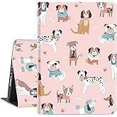 Lalumix for iPad 9Th Generation Case, Case for iPad 8Th/7Th Generation for Kids, Cover for iPad 10.2 Inch, Auto Wake/Sleep Multi-Angle Viewing Adjustable Stand Shockproof Protective Cover Pink Dogs