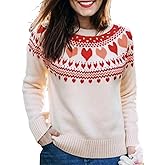 YEXPINE Women's Fair Isle Sweater Casual Long Sleeve Crewneck Cute Heart Knit Pullover Sweaters