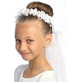 Sweet Pea & Lilli Girls First Communion Veil - 24 Inch White Tulle Headpiece With Comb & Flowers