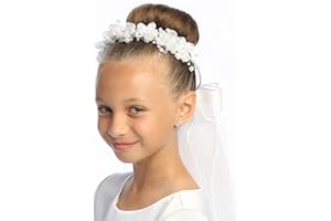 SWEA PEA & LILI Swea Pea & Lilli Girls First Communion Veil - White Holy 1st Communion Headpiece with Headband and Flowers