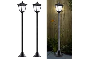 Greluna 40 Inches Mini Solar Lamp Post Lights Outdoor, Solar Powered Vintage Street Lights for Lawn, Pathway, Driveway, Front/Back Door, Pack of 2