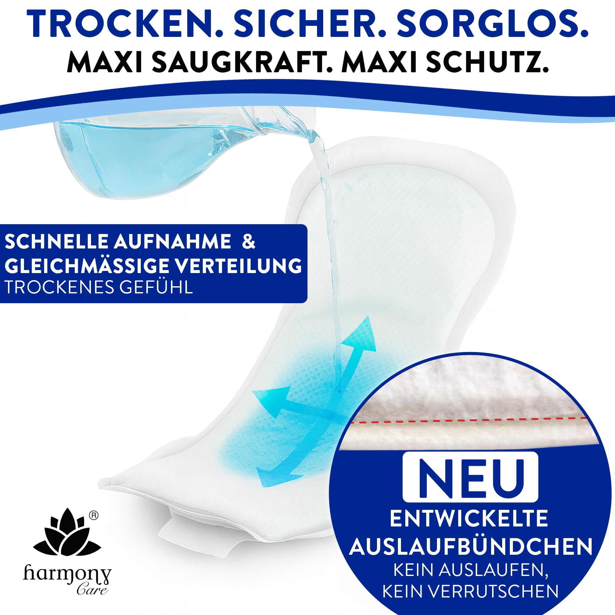 Harmony Care® Lady MAXI Inkontinenzeinlagen für Damen extra stark – saugstarke Inkontinenz Einlagen bei mittlere bis starker Blasenschwäche - auslaufsichere Hygieneeinlagen für die Nacht, 28 Stück 5