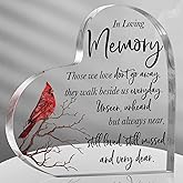 Sympathy Gifts Red Cardinal Memorial Bereavement Gifts Acrylic Heart Condolences Plaque for Loss of Loved One Loss of Mother Father Glass Crystal Table Remembrance(6 x 6 Inch)