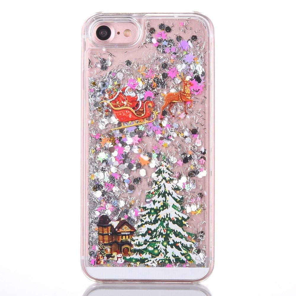 Mixneer Christmas Festival Hot Santa Claus Glitter Star Flowing Liquid Quicksand Case Christmas Tree Transparent Clear TPU Soft Back Cover (Compatible with iPhone X/XS, Colorful)