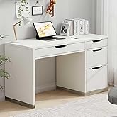 MaverickFurni White Desk with Drawers, 48 Inch Small Computer Desk with 4 Storage Drawers for Small Space, Home Office Desk f