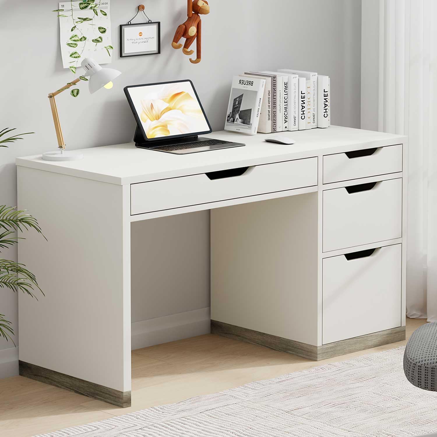 Photo 1 of ***SIMILAR ITEM***
MaverickFurni White Desk with Drawers, 48 Inch Small Computer Desk with 4 Storage Drawers for Small Space, Home Office Desk for Bedroom with Storage File Drawer