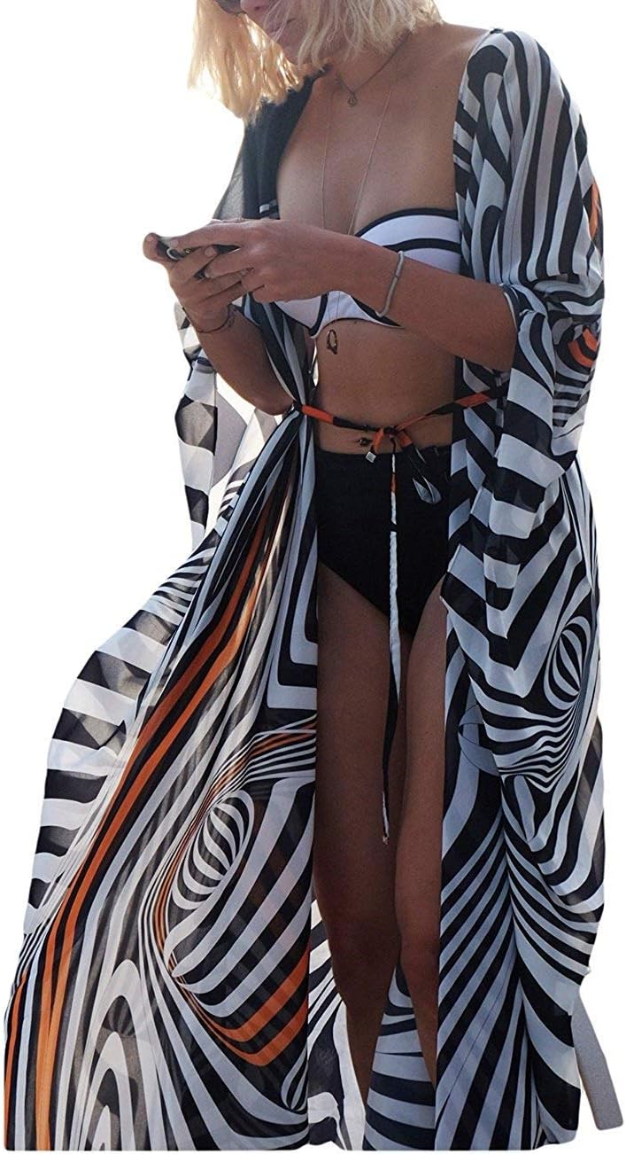 Women Chiffon Kimono Sexy See Through Long Beach Cover up